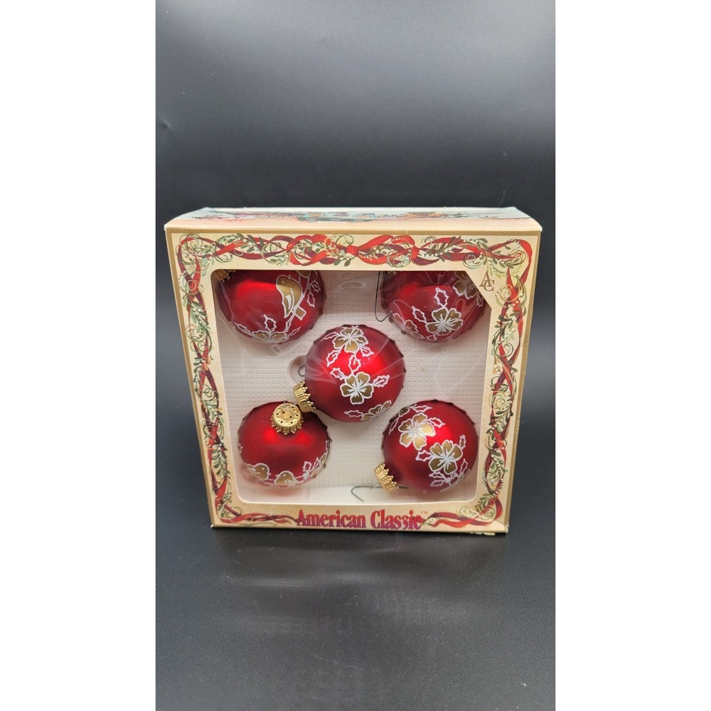 LOT of 5  Lifehouse American Classic Christmas Ornaments Red Poinsettia  Glitter
